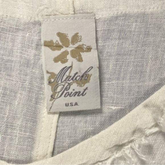 Match Point Womens Size Medium White Linen Frayed Seams Sleeveless Shirt Dress - Picture 4 of 8